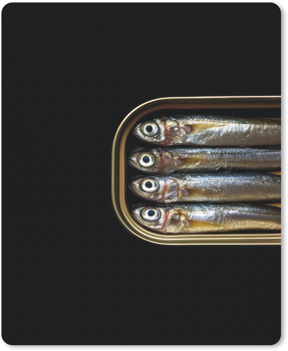 Muismat 19x23 cm - Mousepad Sardines - Blik - Zwart - Vissen - Muismatten