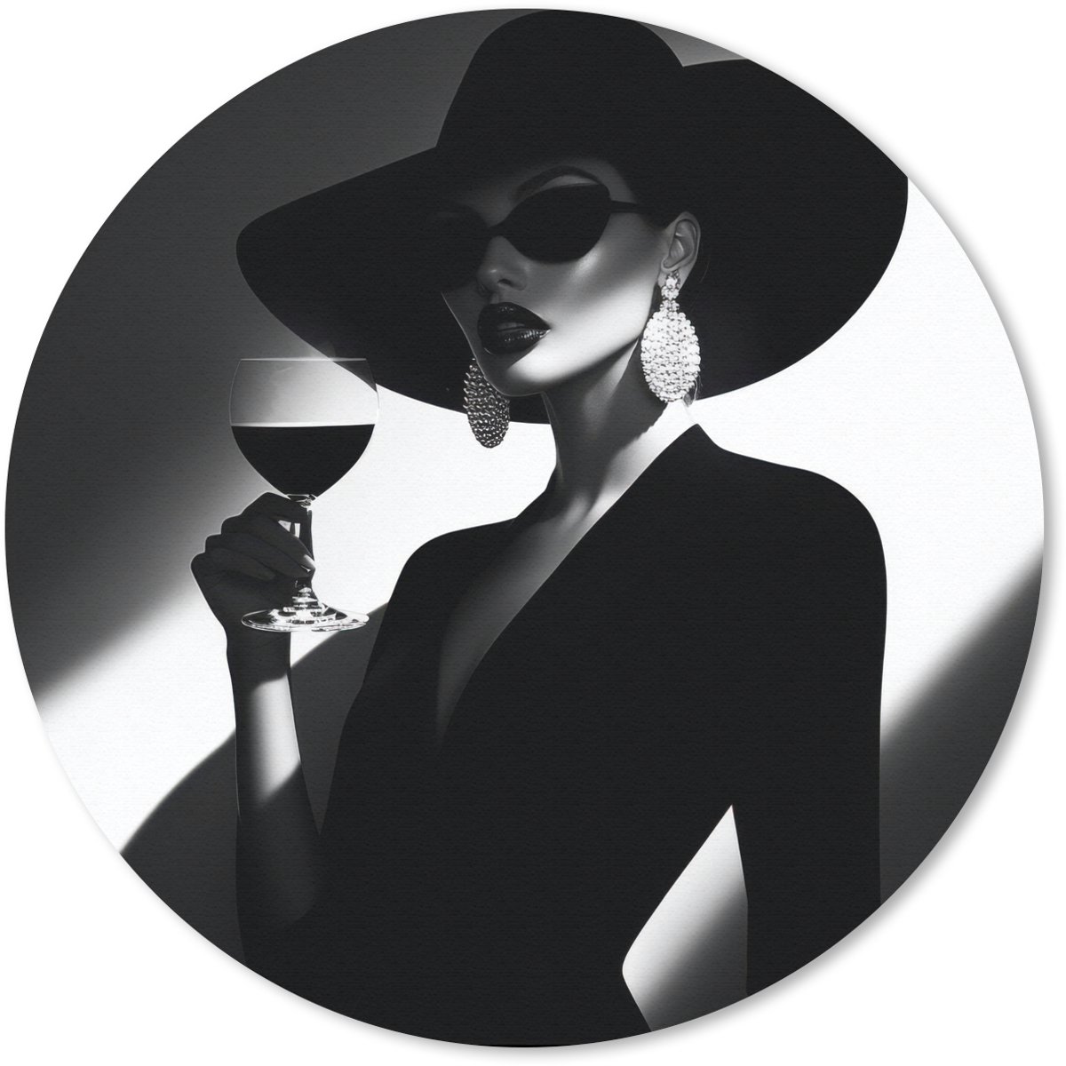 Muismat rond 40x40 cm - Mousepad Vrouw - Wijn - Chic - Ronde muismatten