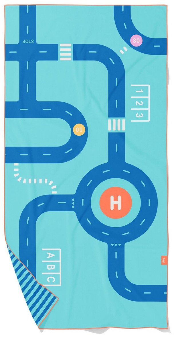 Quut Speel handdoek / Strandlaken On the Road M - 140x70cm - Blauw