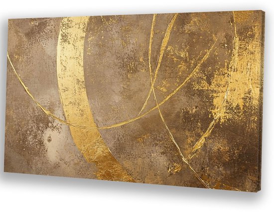 Abstract ontwerp met gouden lijnen - Goud canvas kunst - Schilderij op canvas lijnen - Abstracte kunst - Modern schilderij - Decoratie woonkamer - canvas 150x100 cm