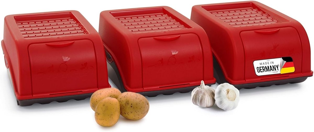 Aardappelbewaardoos | 3x klein 3,5L | ROOD | Uiendoos | Groentebox stapelbare aardappelbox uienopslag aardappelmand fruitcontainer aardappelbox voedselopslagcontainer wortels