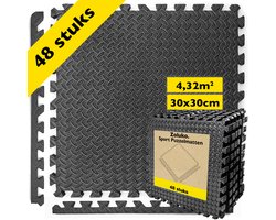 Zoluko Puzzelmat - 30x30x1 cm - 48 stuks - 4.32m² - Puzzel Mat - Puzzelmatten - Foam Tegels - Rubber Tegels - zwembad tegels - zwembadtegels - Vloertegels - fitnessmat - fitness mat - Yoga Mat - Thuis Sporten - Zwart