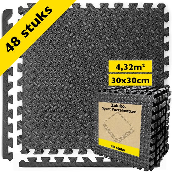 Foto: Zoluko puzzelmat 30x30x1 cm 48 stuks 4 32m puzzel mat puzzelmatten foam tegels rubber tegels zwembad tegels zwembadtegels vloertegels fitnessmat fitness mat yoga mat thuis sporten zwart