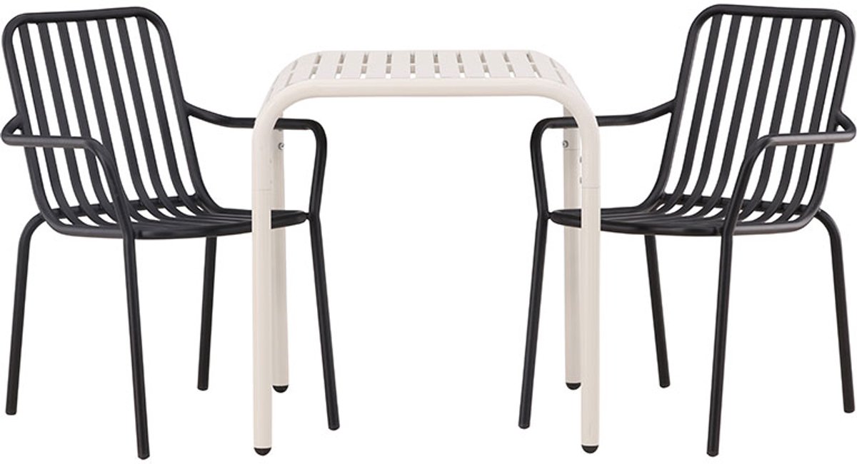 Borneo tuinmeubelset tafel 70x70cm beige, 2 stoelen zwart.
