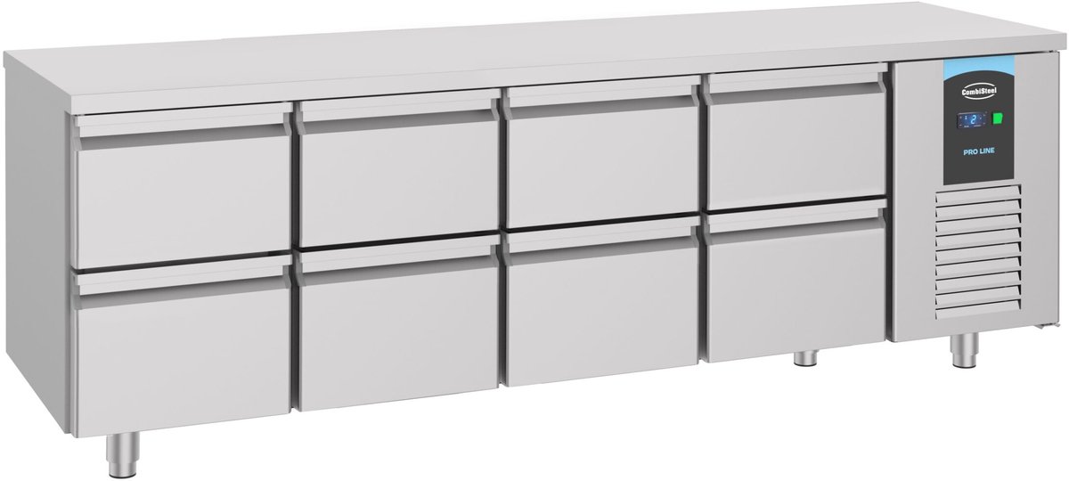 Combisteel Koelwerkbank - ENERGY LINE - Energiezuinig - 632L - 8 Laden 1/1 GN-2°C/+8°C - Geforceerd - 2330x700x850mm RVS