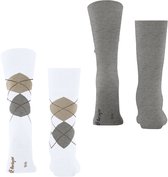 Burlington Everyday 2-Pack gedessineerd katoen multipack sokken heren wit - maat 40-46