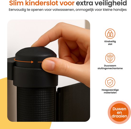 YRHome Intrekbaar veiligheidshek voor baby's, kinderen en honden, inklapbare en oprolbare barrière voor hal, deuren, uitschuifbaar traphekje met eenvoudige sluiting, 0 tot 150 cm, zwart