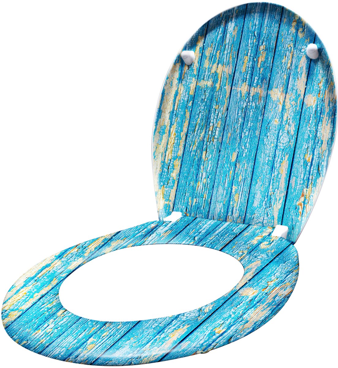 Aufun Toiletzitting, Toiletbri Met Softclosing Mechanisme Wc-Bril Gemaakt Van Mdf Antibacterieel - Le Toiletdeksel Gemaakt Van Thermohardend Universele Maat Blauwe planken