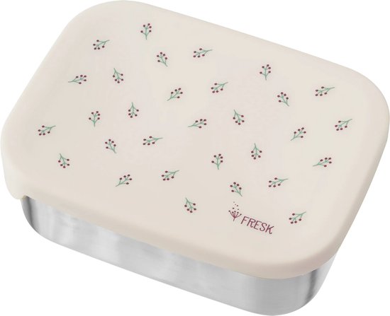 Fresk Boîte à lunch pour enfants – Boîte à sandwich – Boîte à sandwich pour filles – Acier inoxydable – 2 compartiments – Beige – Baies