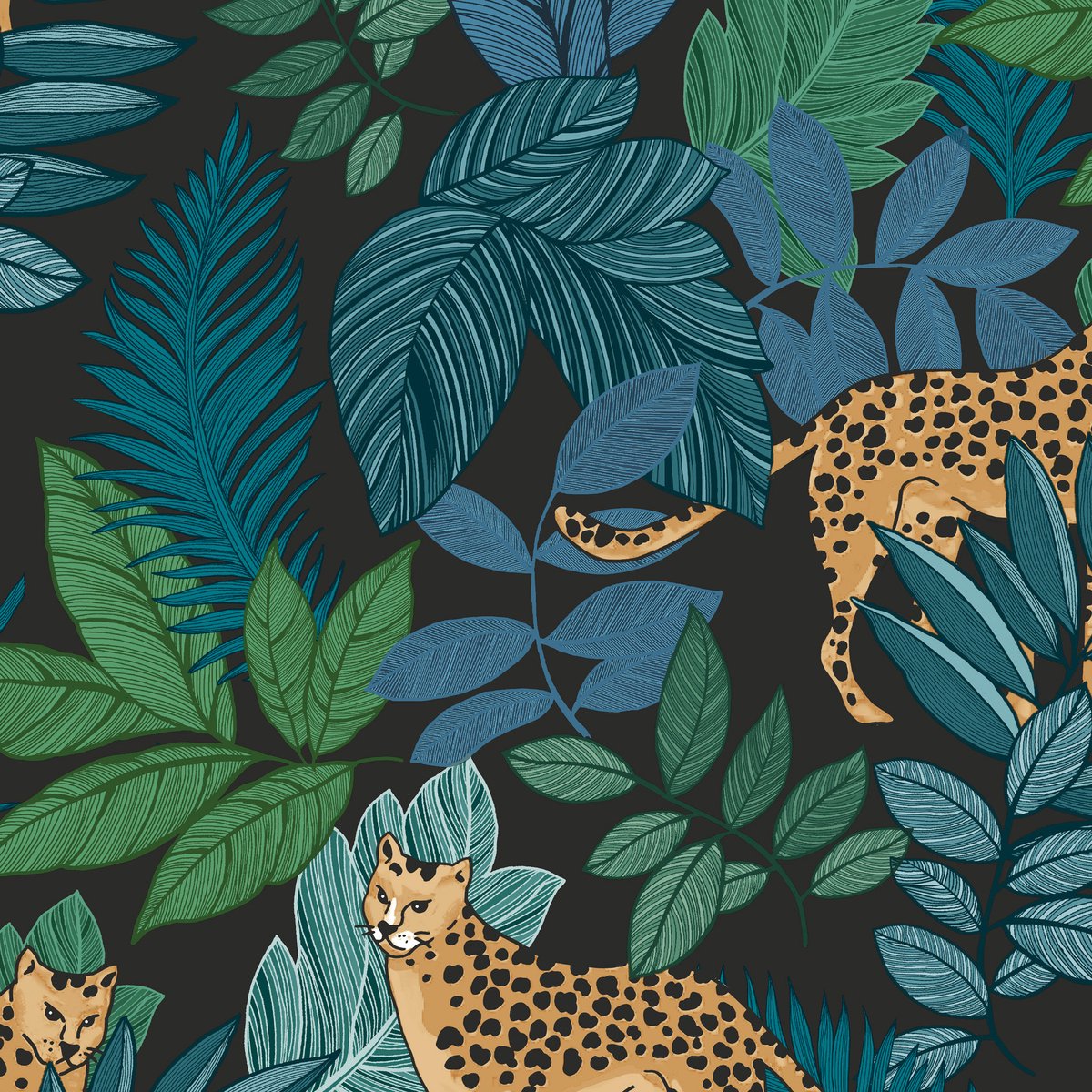 Envy vliesbehang Cheetin Night zwart/groen 10mx52 cm