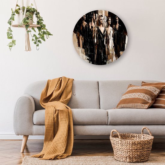 Kubistische vrouwenfiguren in beweging - Vrouwen wandcirkel - Ronde muurdecoratie figuren - Kubisme - Moderne metalen muurcirkels - Industriële muurkunst - muurcirkel aluminium 70x70 cm