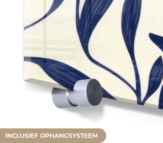 MuchoWow® Glasschilderij 160x120 cm - Schilderij acrylglas - Bladeren - Klimop - Donkerblauw - Foto op glas - Muurdecoratie woonkamer - Wanddecoratie slaapkamer - Schilderijen