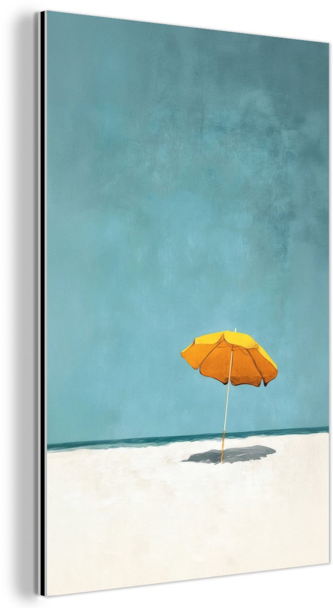 Aluminium schilderij 120x180 cm - Wanddecoratie metaal - Parasol - Geel - Strand - Zee - M