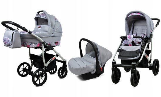 BabyLux White Lux 3 in 1 Baby Travel System Stroller Car Seat LED