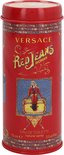 Rechthoekige rode metalen verpakking voor Versace Red Jeans Woman eau de toilette.