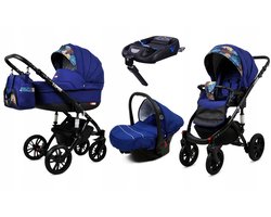 BabyLux® Kinderwagen 4in1 – LUMIO - SAILOR BLUE BLACK FRAME - Opklapbare Wandelwagen incl. Reiswieg, Multifunctionele Buggy Sportstoel, Autostoel, ISOFIX basisstation - Combi-kinderwagen met Luiertas, Regenhoes, Klamboe