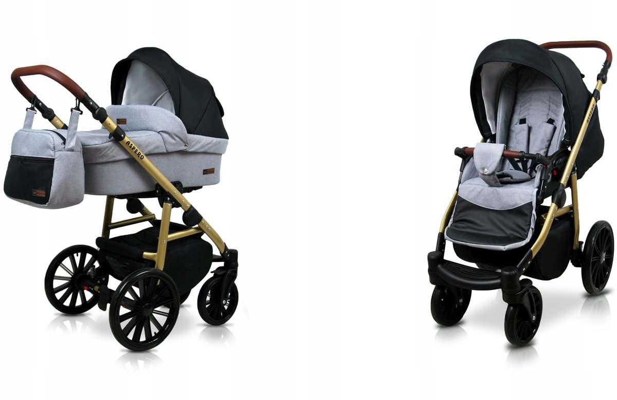 BabyLux® Kinderwagen 2in1 – ASPERO - SILVER BLACK - Opklapbare Wandelwagen incl. Reiswieg, Multifunctionele Buggy Sportstoel - Combi-kinderwagen met Luiertas, Regenhoes, Klamboe, Bekerhouder, etc.