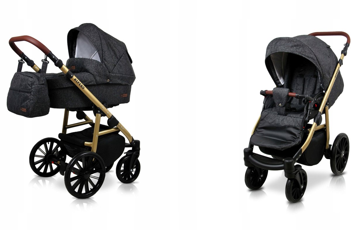BabyLux® Kinderwagen 2in1 – ASPERO - BLACK FLEX - Opklapbare Wandelwagen incl. Reiswieg, Multifunctionele Buggy Sportstoel - Combi-kinderwagen met Luiertas, Regenhoes, Klamboe, Bekerhouder, etc.