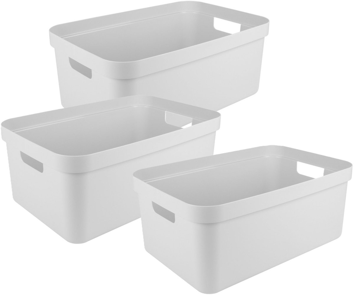 Sunware opbergbox Sigma - 3x - kunststof - 45 liter - wit - opberg dozen/bakken - opbergers - 39 x 59 x 24 cm