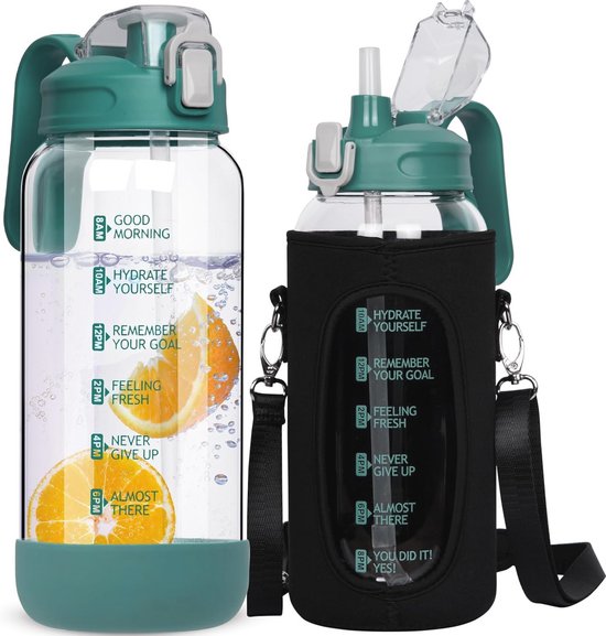 MYFOREST Waterfles, 2,2 liter, BPA-vrij, 2,2 l drinkfles met rietje en tijdmarkeringen, 2200 ml MYFOREST Waterfles, 2,2 liter, BPA-vrij, 2,2 l drinkfles met rietje en tijdmarkeringen, 2200 ml
