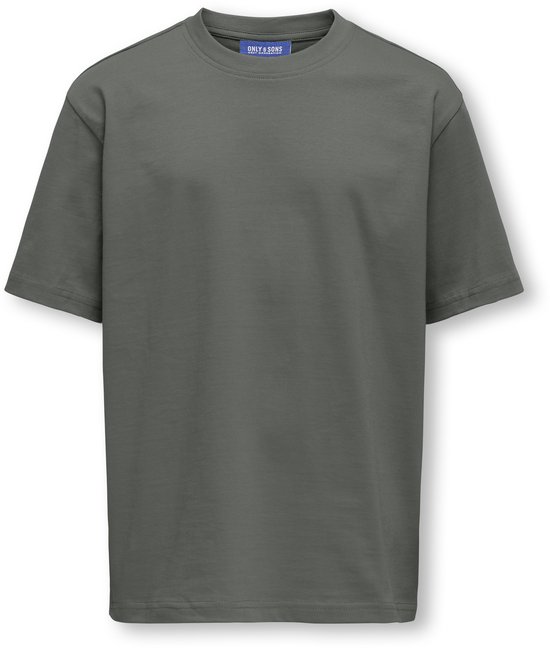 Effen donkergrijs T-shirt met korte mouwen, voorkant zichtbaar.