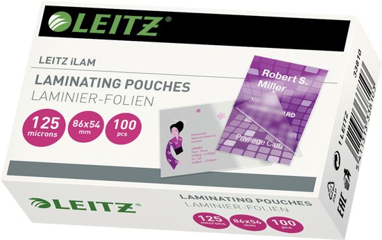 Leitz - Lamineerhoezen - Visitekaartje formaat - 86 x 54 mm - 125 micron - 100 stuk