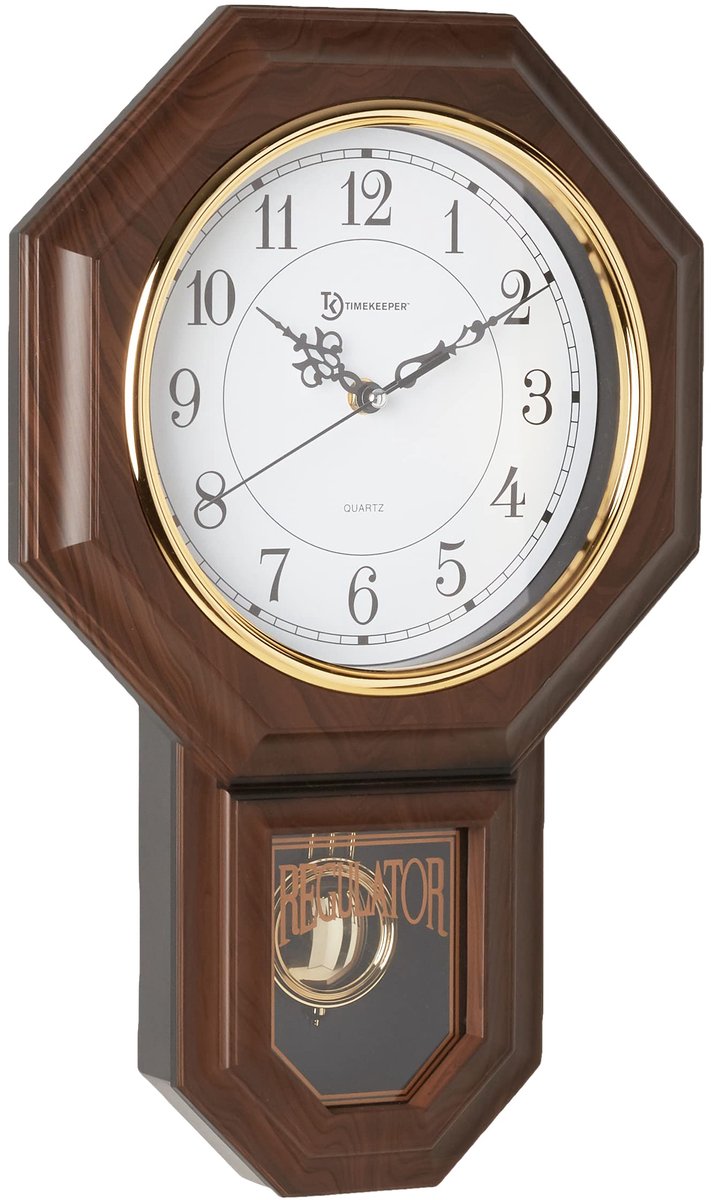 FENRIR Timekeeper Essex Westminster Chime wandklok met imitatiehouten slinger, 44 x 28 cm, walnoot