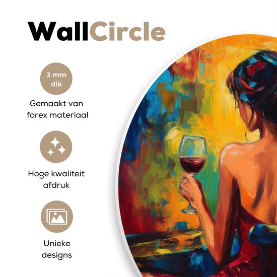 WallCircle® Cercle mural 60x60 cm - Cercle mural Vin - Femme - Atmosphérique - Coloré - Décoration murale salon - Décoration murale chambre - Accessoires de décoration de chambre - Tableaux ronds