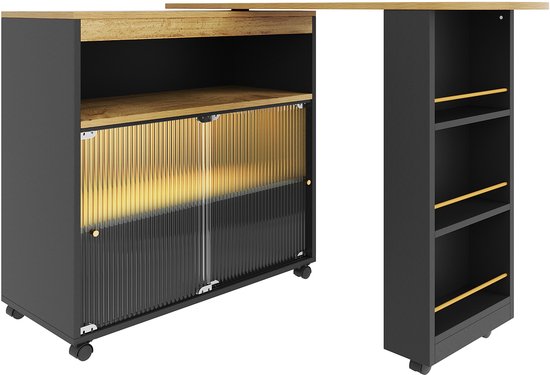 Moderne beweegbare bartafel met opbergruimte, telescopische bartafel met led, statafel, bistrotafel, hoge tafel, keukeneiland, bistrotafel, grote opbergruimte, 138-204 x 39 x 105 cm, wit Moderne beweegbare bartafel met opbergruimte, telescopische bartafel met led, statafel, bistrotafel, hoge tafel, keukeneiland, bistrotafel, grote opbergruimte, 138-204 x 39 x 105 cm, wit