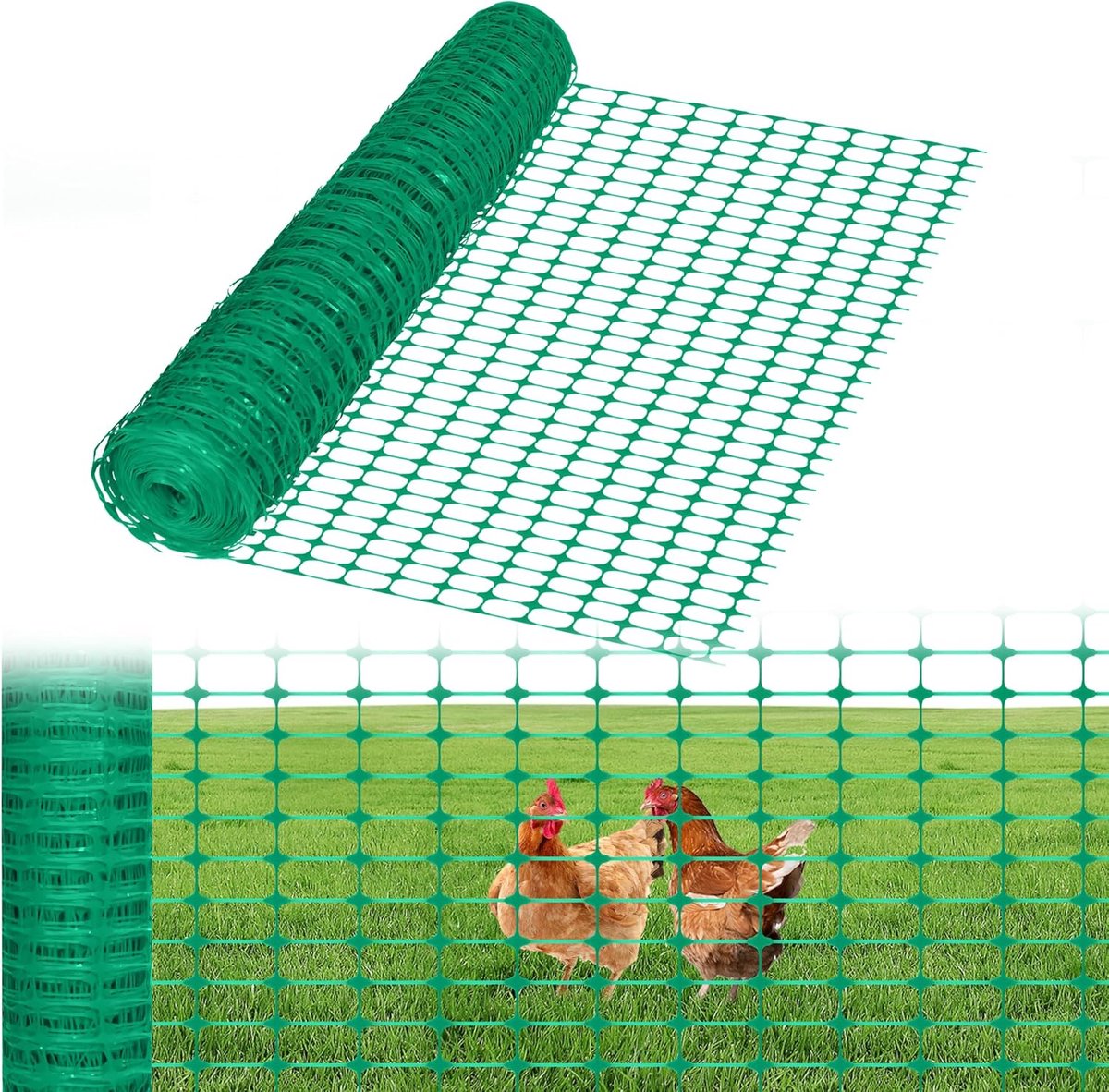 Aufun Gevogeltenet, 1x80 m, Hondenhek, Bouwhek, Afschermingshek, Mobiele Omheining, Schapenhek van Kunststof, hek Kippenhek Gevogeltehek voor Kippenhokken Waarschuwingsnet(groen)