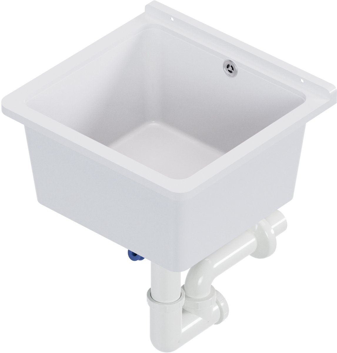 QLS Gootsteen Wit 40x38x22 cm van Kunststof - Inclusief Sifonset - voor Kelder, Tuin en Garage 10843