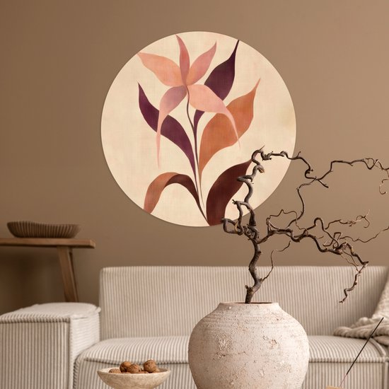 WallCircle® - Papier peint cercle 50x50 cm - Stickers muraux minimalistes - Bloem - Feuilles - Beige - Cercle mural salon - Cercle mural chambre - Décoration de chambre autocollante - Accessoires de Décoration murale