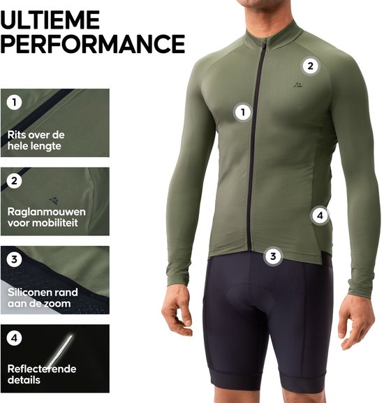 DANISH ENDURANCE Fietstrui voor Heren - Wielershirt - Lange Mouwen - Quick-Dry - Achterzakken - Olijfgroen - Maat XL — afbeelding 4