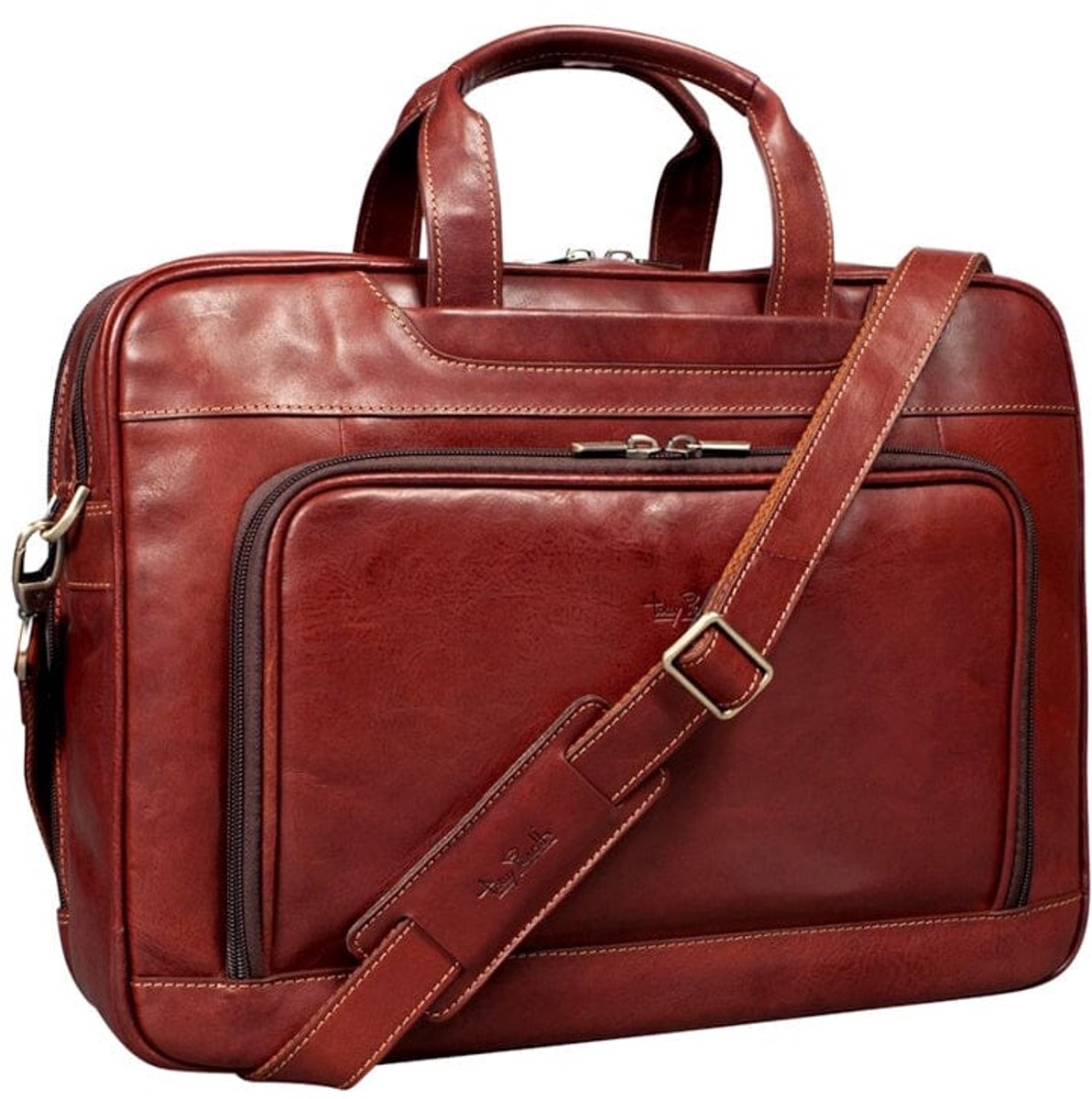 Tony Perotti Leren Laptoptas 15 inch 2-vaks 42 cm met voorvak - Donkerbruin