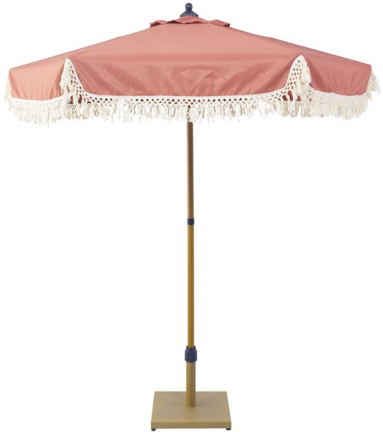 sweeek - Rechte parasol met franjes 2m stalen mast met houteffect upf 30+ - hossegor
