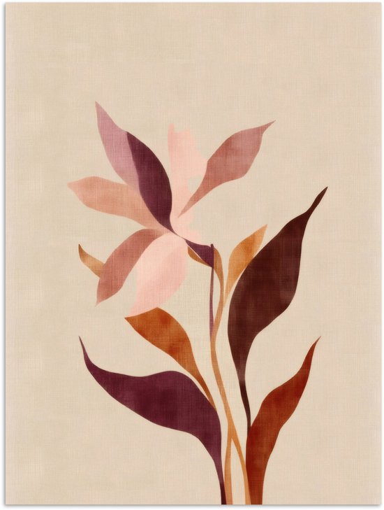 Affiche 60x80 cm - Fleurs - Feuilles - Minimaliste - Rose - Posters - Décoration chambre - Décoration murale salon - Décoration murale chambre