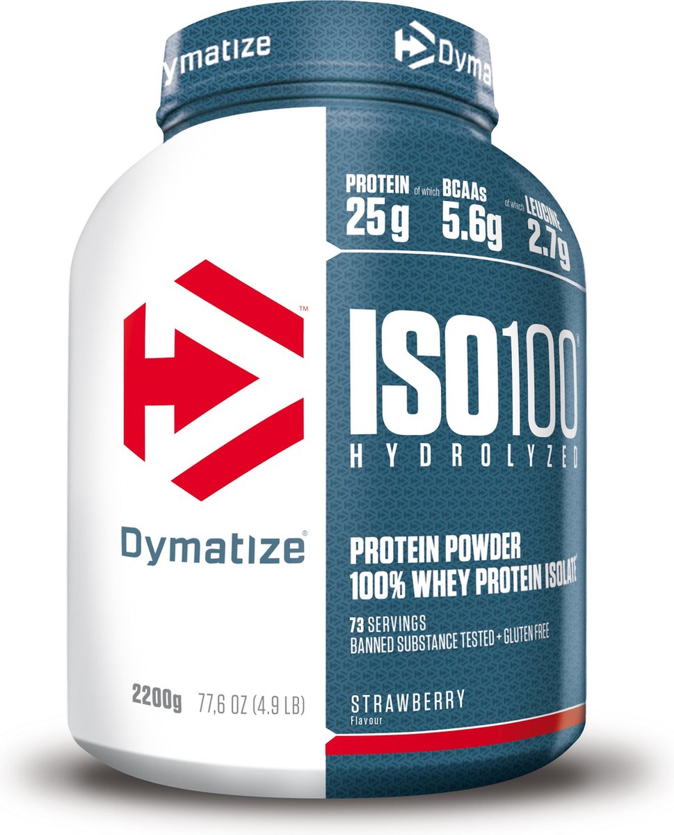 Goedkoopste Dymatize ISO-100 Hydrolyzed - Eiwitpoeder / Eiwitshake - 2200 gram - Aardbei
