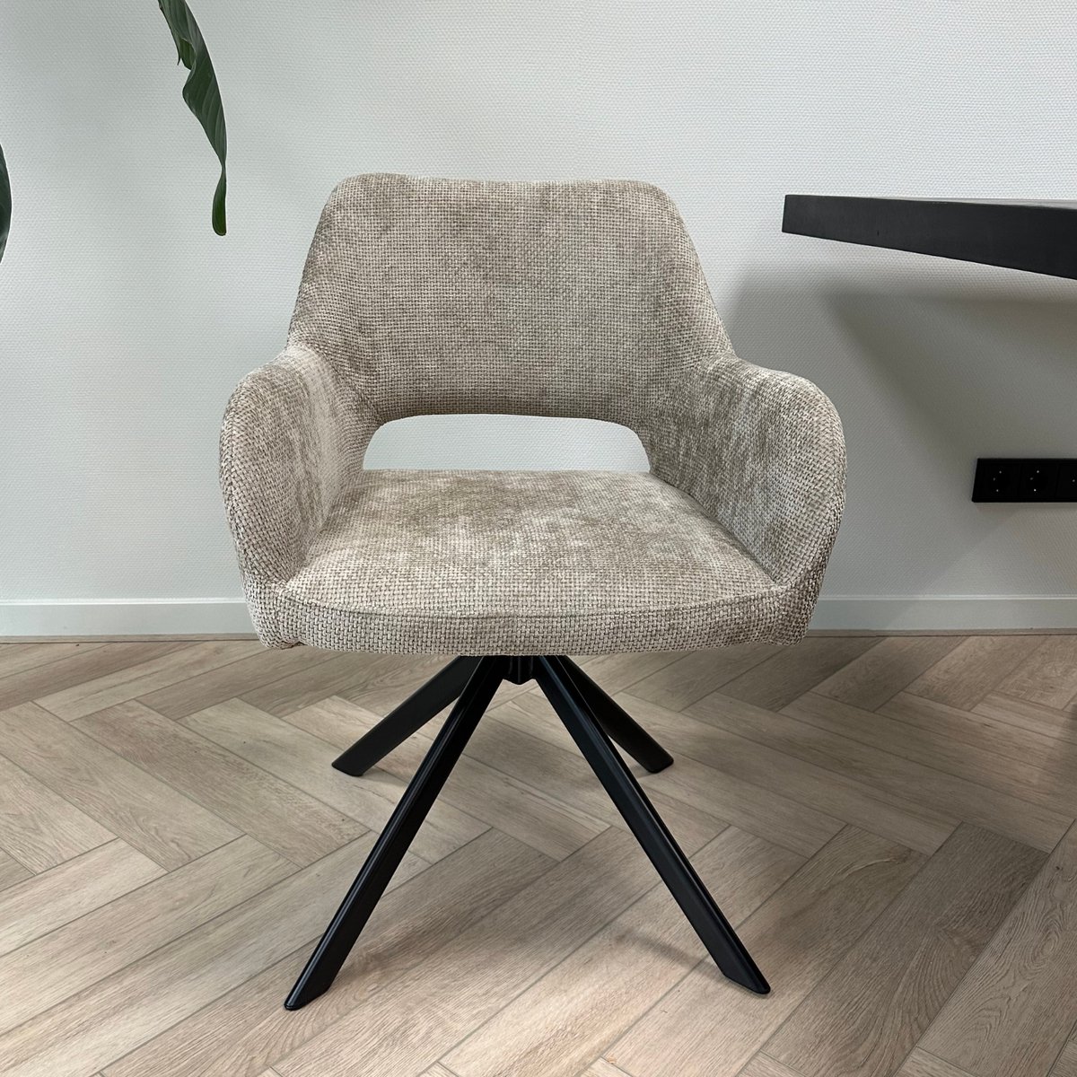 Ams Living® Eetkamerstoel Draaibaar | Luxe afwerking | Stoffen Stoel met Metalen Poot | Kleur Taupe Zand Bruin | Eettafel Stoelen | Set van 4 Design Stoelen Eettafel – foto 2