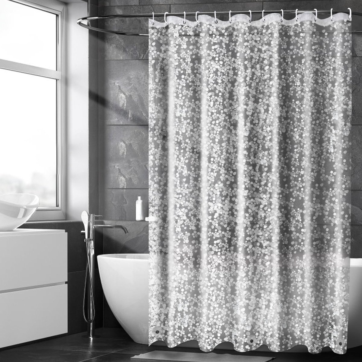Ibenzoa® Luxueus 3D Douchegordijn met Kiezelpatroon en Magnetische Ondersteuning voor Stijlvolle Badkamers