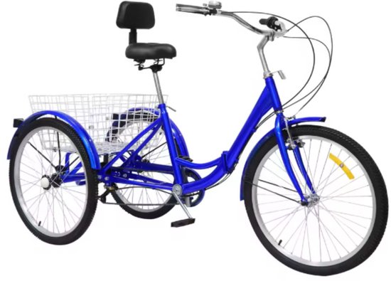 Driewieler voor volwassenen, 24 inch, 6 versnellingen, 3 wielen, seniorenfiets, volwassenen, met mand, trike cycle, voor winkelen en transport, 120 kg, fiets, seniorenfiets, voertuig, hoogte 95-110
