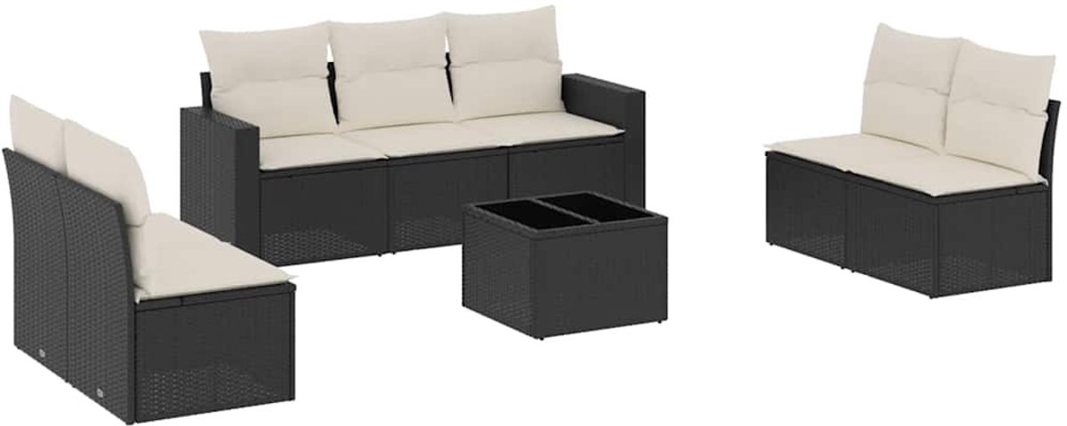 vidaXL 8-delige - Loungeset - met - kussens - poly - rattan - zwart