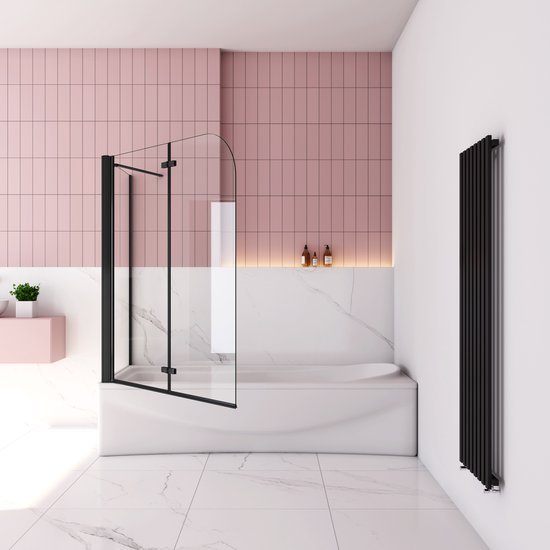 Badwanden Badwand met 2 delig inklapbaar deur 100x140 cm en een zijwand 70cm ,6 mm helder EasyClean veiligheidsglas，mat zwarte profiel