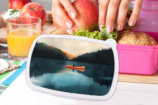 Boîte à lunch rose - Boîte à lunch Forêts - lac - canoë - Oranje - Boîte à lunch 18x12x6 cm - Boîte à lunch pain - Boîtes à pain pour enfants et adultes