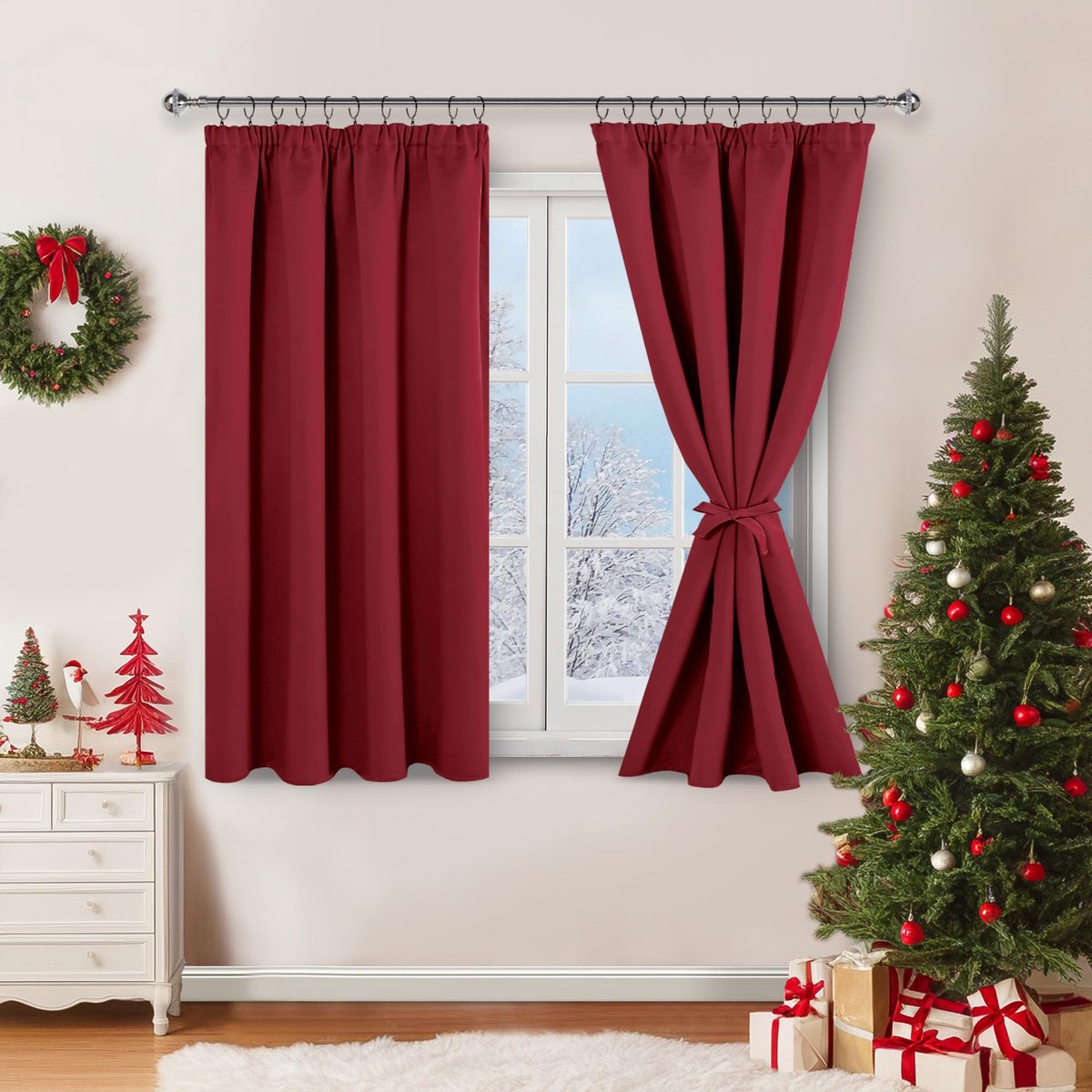 Ibenzoa® Verduisterende Thermogordijnen voor Slaapkamer en Woonkamer - Set van 2, 137 x 117 cm, Rood