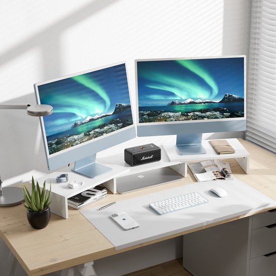 AX WABER Dual Monitor Stand Vertical Stacking Screen Freestanding Arm for Desk Mount Fits Two 13 to 34 Inch Computer Monitors with Swivel, Tilt, Height Adjustable