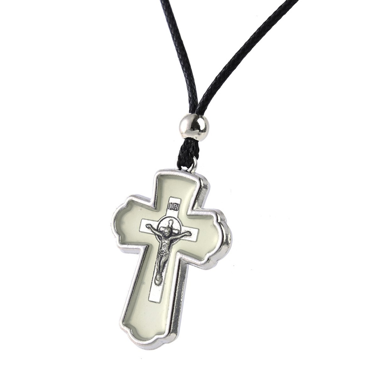 Decopatent - Ketting met Hanger Kruisje Benedictus - Metaal - Kruis van Heilige Sint-Benedictus - Kruishanger Jezus - Kruis Hanger Koord Halsketting - Gothic cross - Afm kruis: 2.5x3.5 Cm - Kleur: Wit