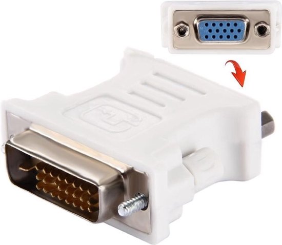 Witte DVI-D mannelijk naar VGA vrouwelijk adapter met schroef.