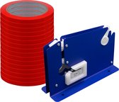 Zakkensluiter set 1 zakkensluiter + 16 rollen pvc tape Rood- 9mm x 66 meter - type H7 - Tapedispenser - Zaksealer tafelmodel - RVS - Met afsnijmes - DULA