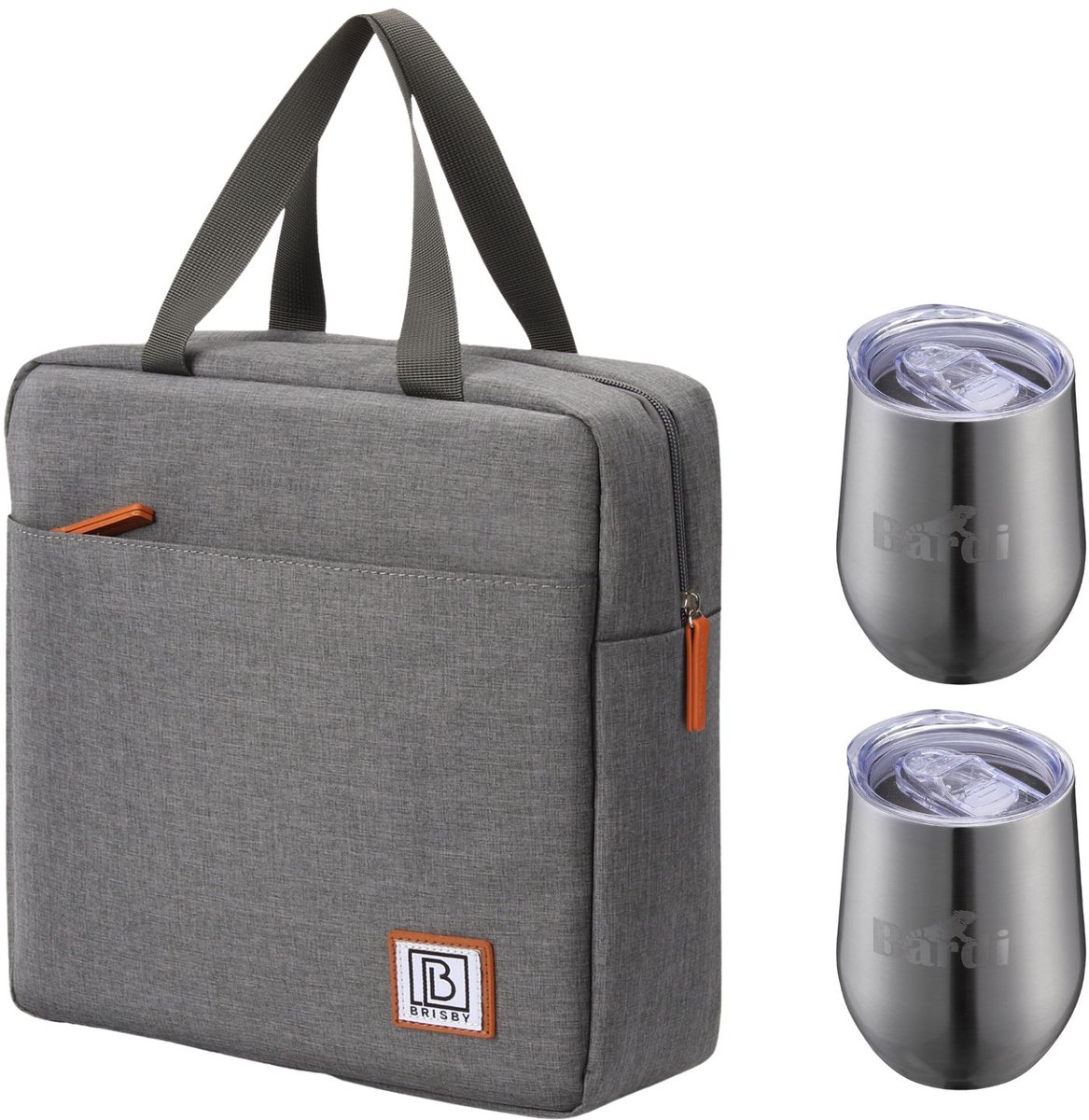 Brisby Koeltas 7L Donkergrijs + 2 Brisby Thermosbekers RVS – Complete Lunch-set voor Onderweg!