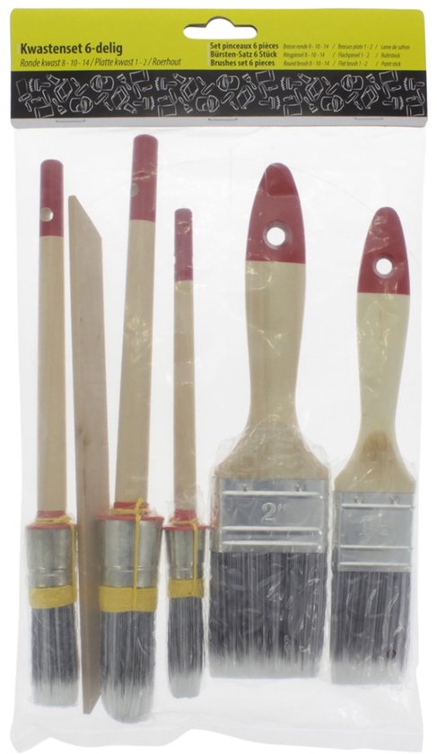 Set de pinceaux Budgetline - 6 pièces - poils synthétiques, manche en bois - 8-10-14